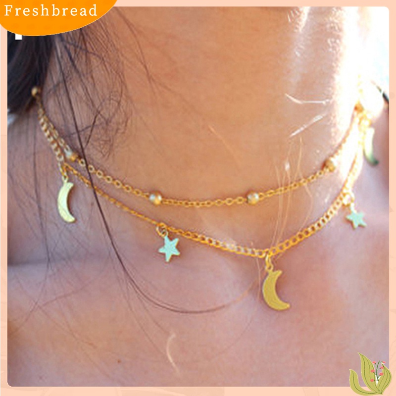 [TERLARIS]Women's Vintage Simple Multilayer Crescent Star Bead Polished Short Necklace