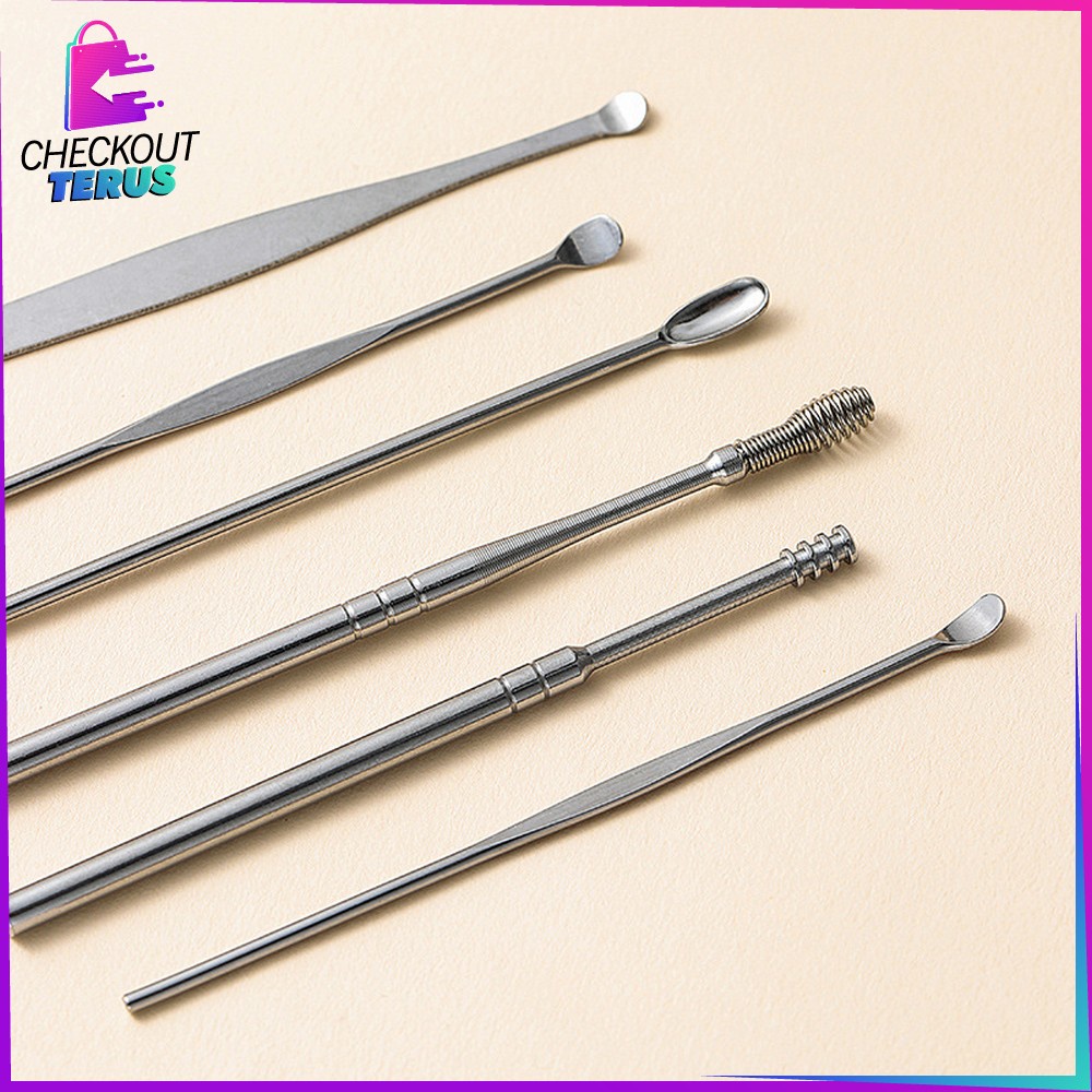 CT C571-C572 Alat Pembersih Telinga Korek Kuping Ear Wax 6 In 1 Set Stainless Steel Alat Telinga Korek Kuping