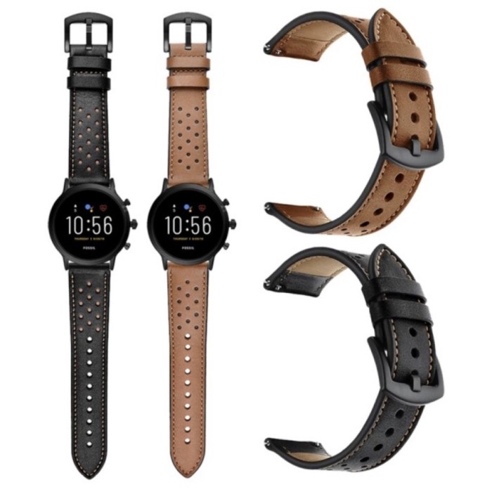 TALI JAM LEATHER 22MM KULIT BINTIK STRAP FOSSIL SMART WATCH GEN 4 5 - Black