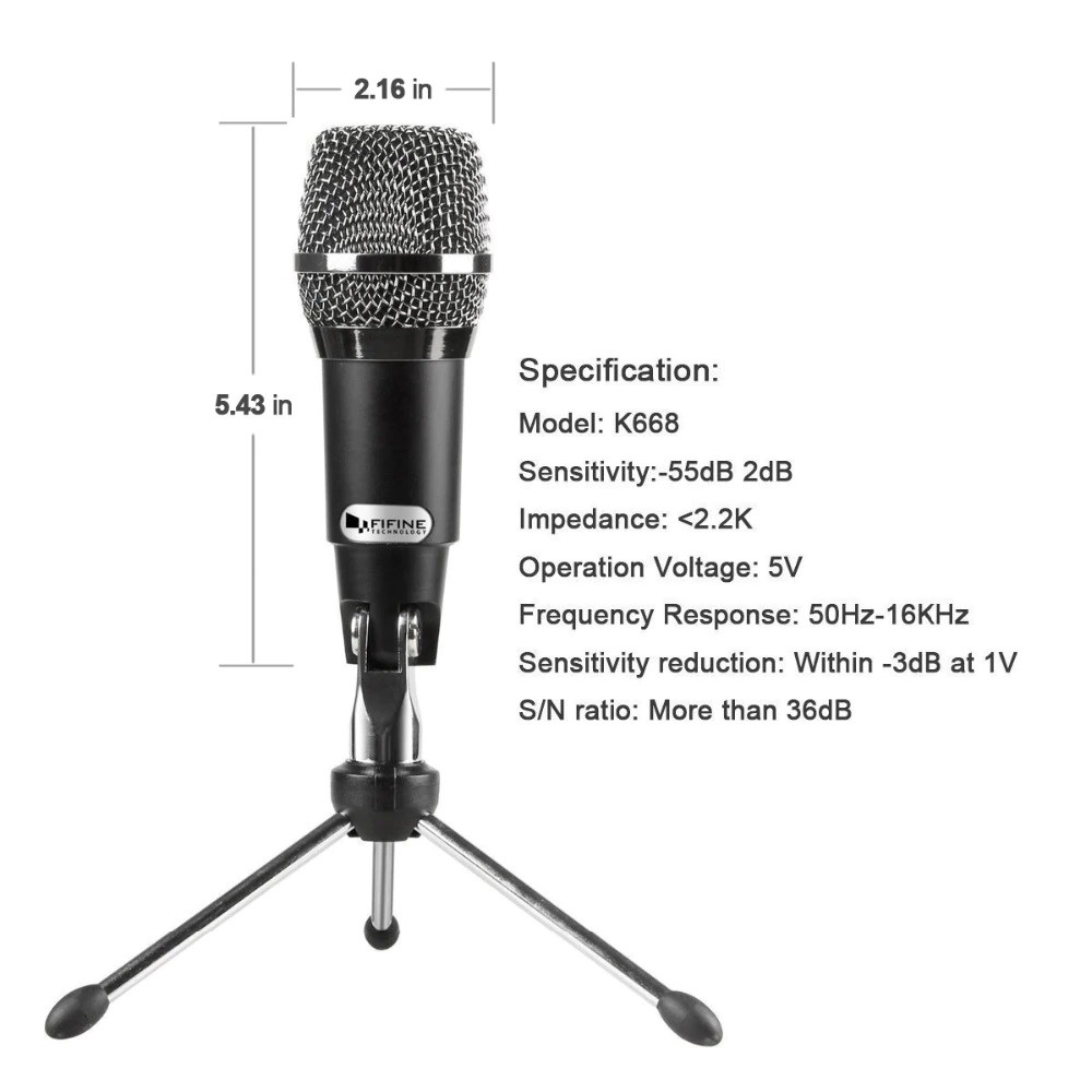 FIFINE K668 Professional USB Condenser Microphone with Mini Tripod - Mikrofon USB Profesional