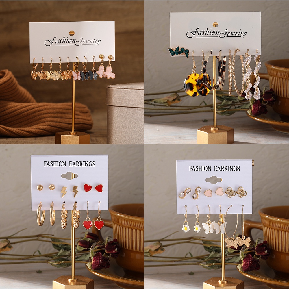 IFYOU Set Anting Stud Hias Liontin Kupu-Kupu Mutiara Warna Emas Untuk Wanita