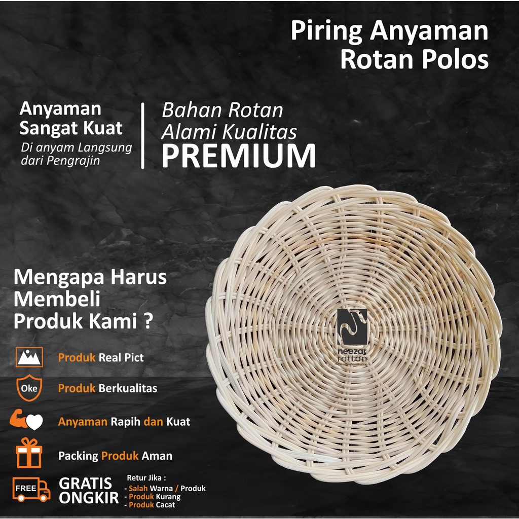 Piring Makan Saji Anyaman Rotan Asli Cirebon Warna Cantik Unik Kecil Cekung Harga Murah Grosir