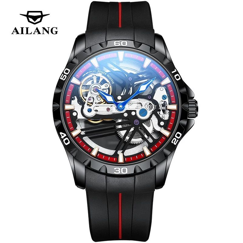 Jam Tangan Pria Mekanik Otomatis Ailang Excalibur Motor Cycle Open Heart Tourbillon Transparan