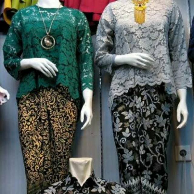 setelan brukat (atasan brukat + inner blus + rok lilit)