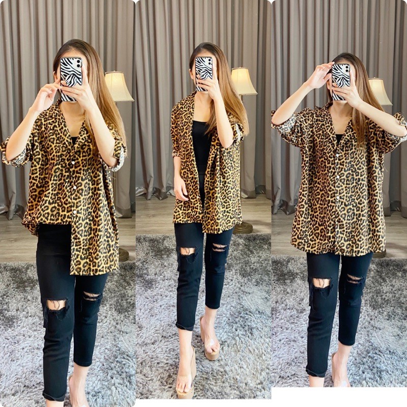 kemeja bigsize / kemeja jumboniah leopard ( K12730 )