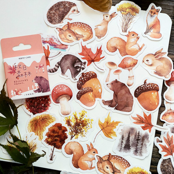 45pcs/set Stiker Motif Hewan Hutan Musim Gugur Untuk Dekorasi Album Foto Diy