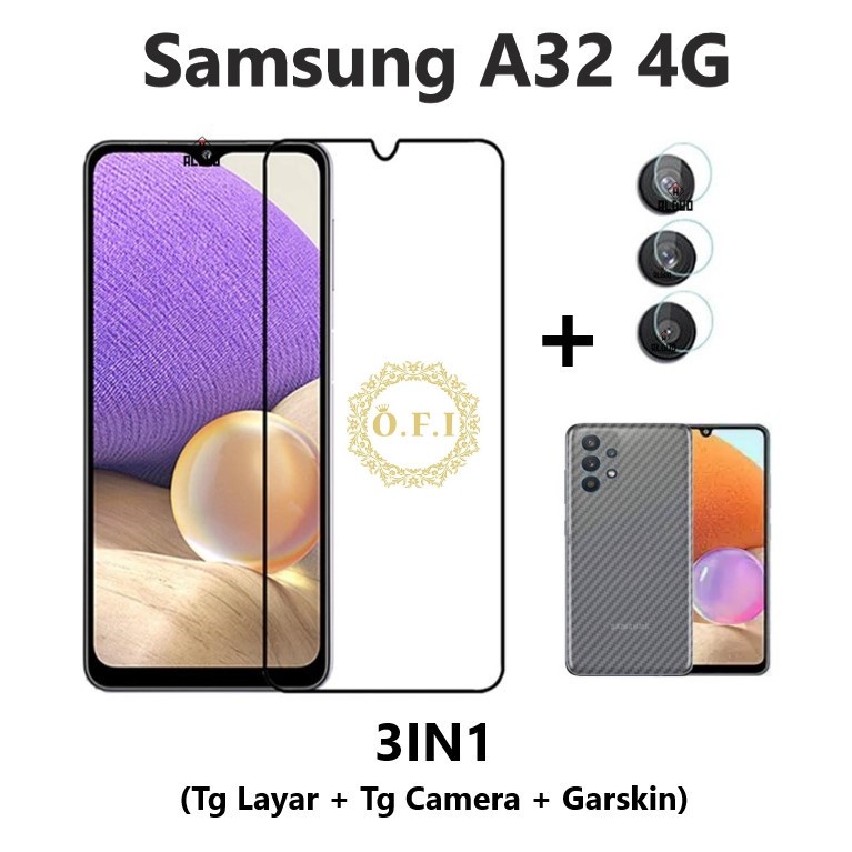 Promo Paket 3in1 Tempered Glass Samsung A32 4G 2021 Full Cover Anti Gores Kaca Full Layar Skin Prote