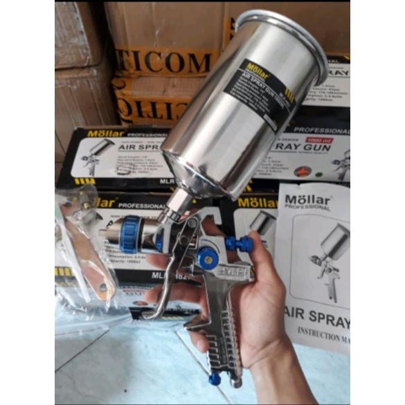 spray gun HVLP 1.4mm Mollar / spraygun HVLP cup kapasitas besar 1000ml