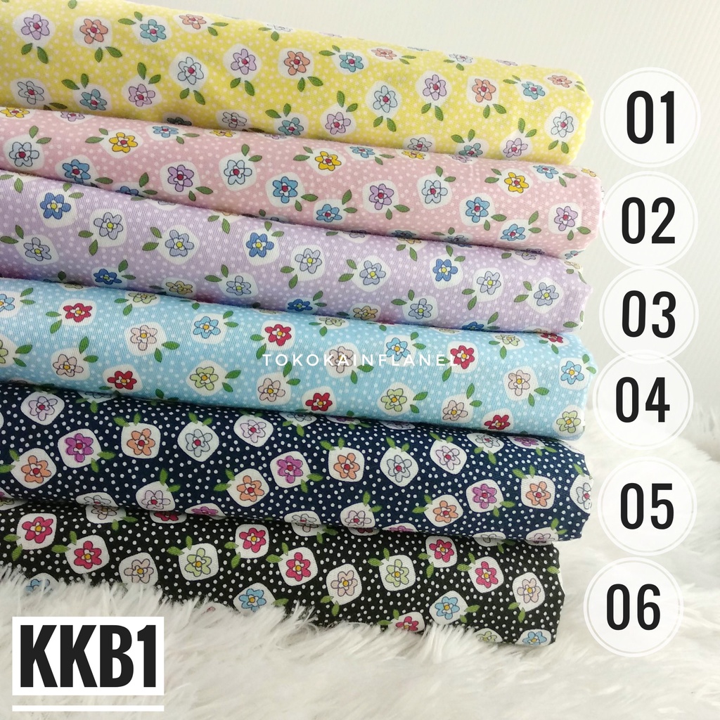 Kain Katun Jepang KKB1 Motif Bunga Kecil Bintik Putih uk 50cm x Lebar Kain