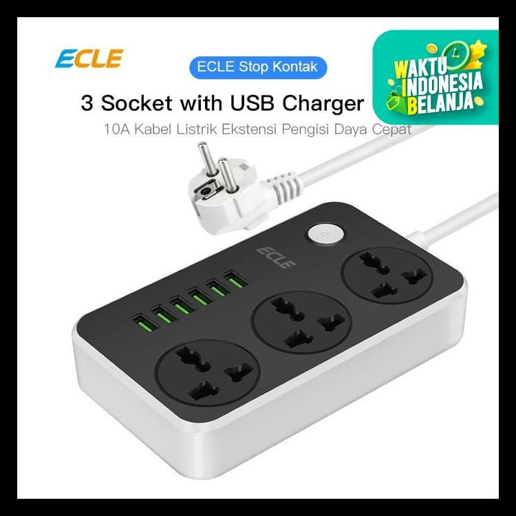 Ecle Power Strip Portable Stop Kontak 3 Power Socket 6 Smart Usb Port Kode 596