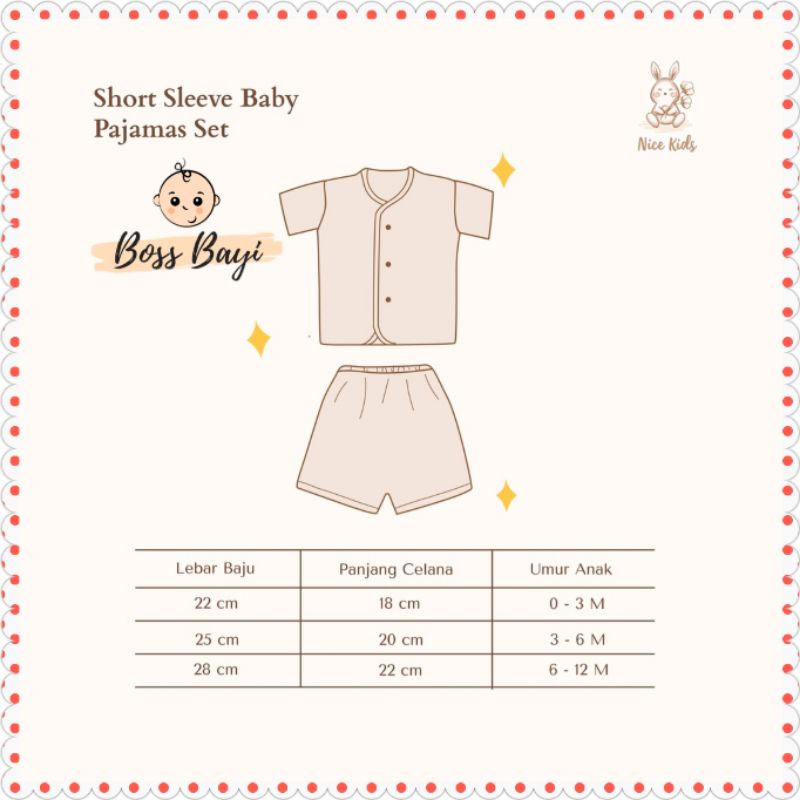 NICE KIDS - Short Sleeve Baby Set / Setelan Pendek / Piyama Pendek Bayi Kancing Depan