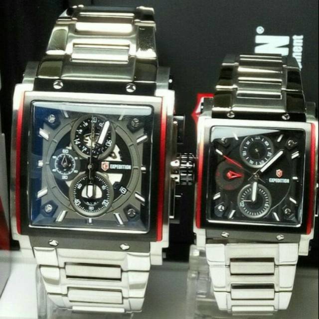 Jam Tangan Couple Expedition 6731 Silver Black Original