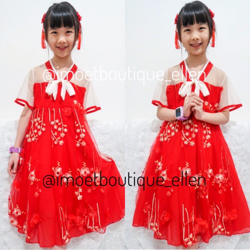 imoet.boutique - Dress anak perempuan CNY imlek sincia merah pita bunga bordir (GI0652)