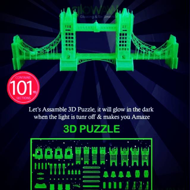 BARU Puzzle 3 Dimensi Glow in the dark Glowaw London Bridge, mainan edukasi, kado,hadiah, ultah,anak