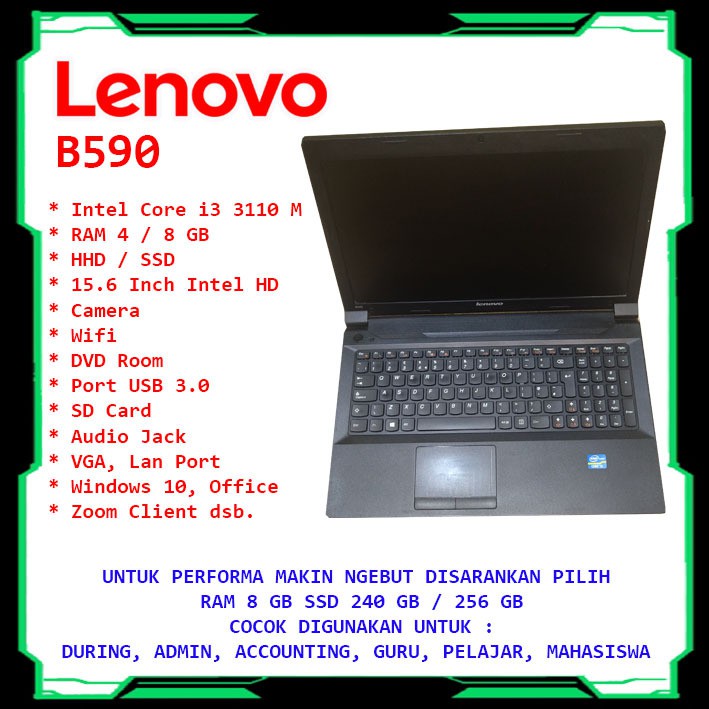 MURAH LAPTOP INTEL CORE i3 RAM 8GB SSD 256GB LENOVO B590