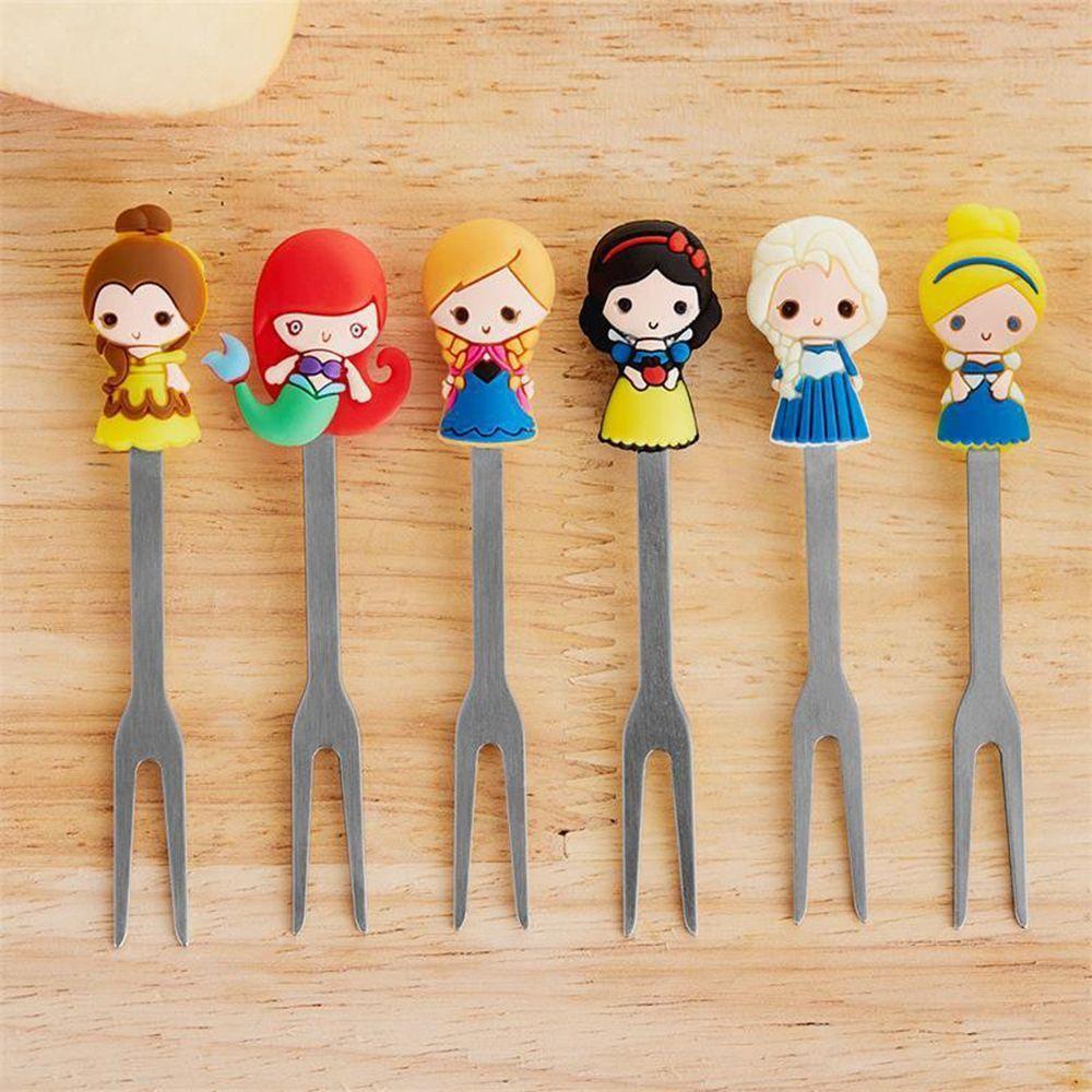 SOLIGHTER Ceramic Fruit Forks Mini Party Decoration Tasting Fork With Holder Cute Princess Stainless Steel Food Pick Dessert Flatware