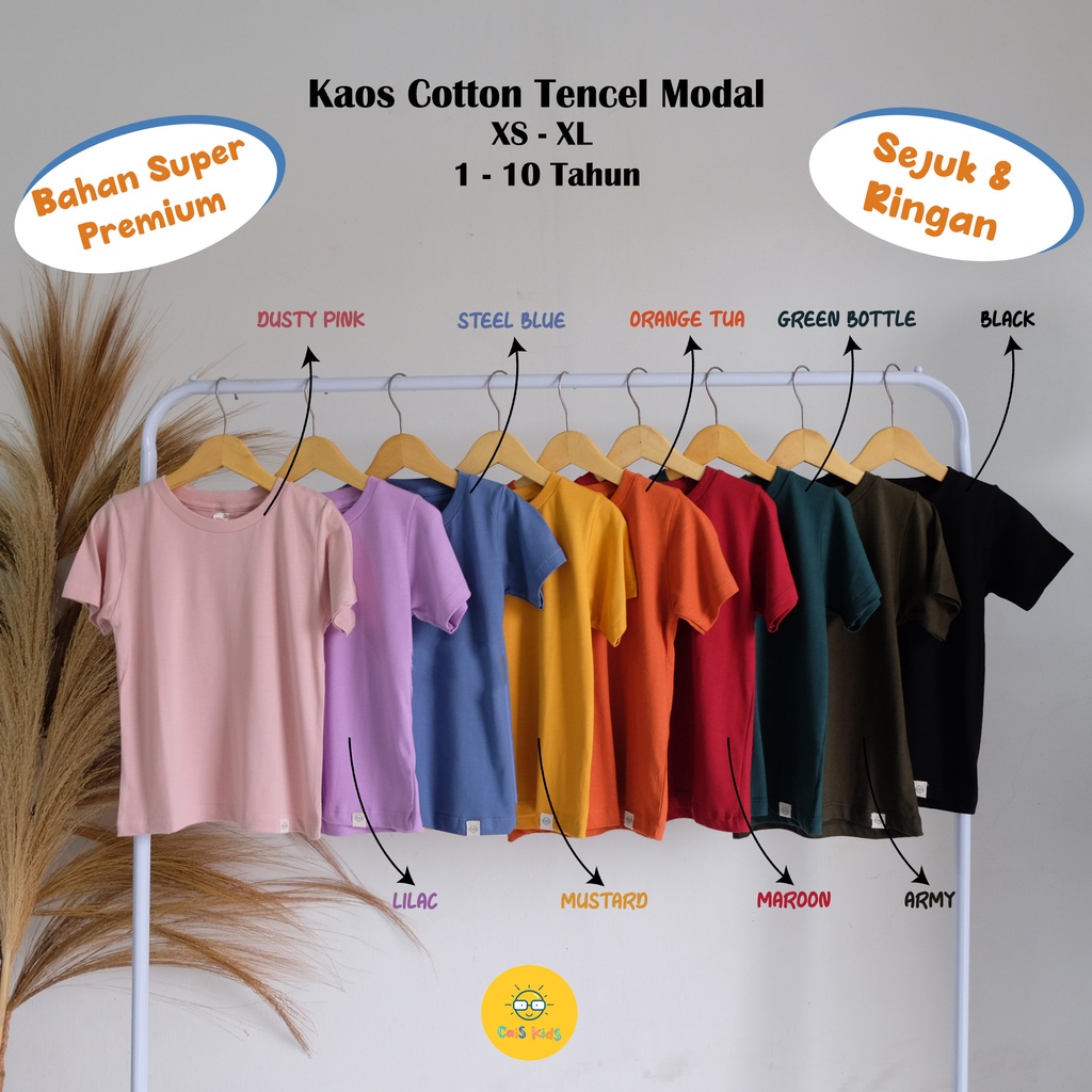 Premium Kaos Polos anak baju tee tshirt basic perempuan laki-laki 1 2 3 4 5 6 10 5 tahun bahan kaos cotton modal bamboo anti alergi adem dingin