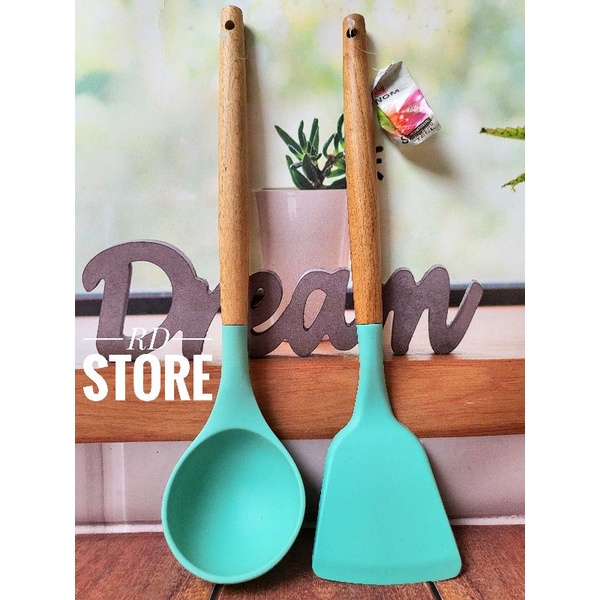 PROMO 2.PCS / SUNTIL  SPATULA / SILICON GAGANG KAYU GANOM...