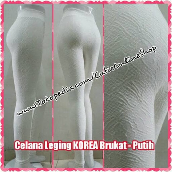 Celana Leging KOREA Brukat   Putih   Legging Panjang Import Black