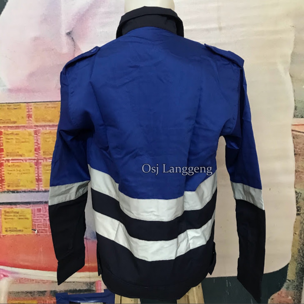 Baju Safety Atasan Kombinasi Biru BCA dan Biru Navy / Baju Safety Kombinasi Murah