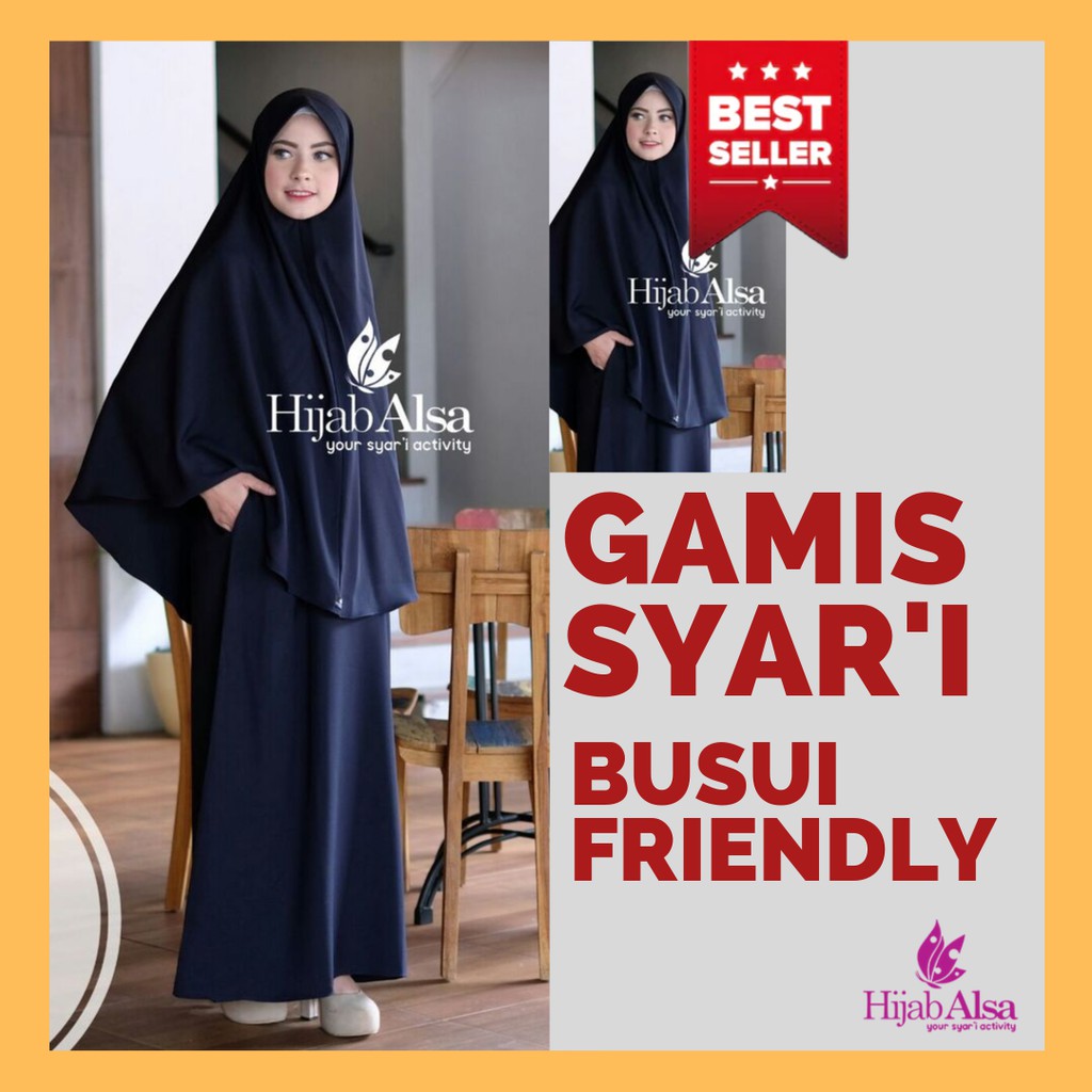 Hijab Alsa | Gamis Syari | Busui Friendly | Mafaza Khimar Anita | Muslimah Akhwat Warna Biru Dongker