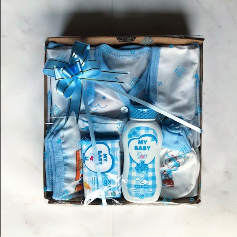 Paket hampers set hadiah sambang anak bayi baby newborn baru lahir cewek atau cowok / unisex-Utama biru