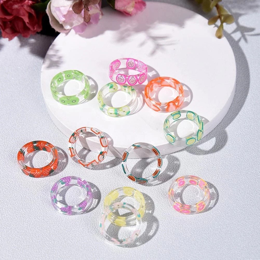 Cincin Resin Transparan Bentuk Buah Warna-Warni Gaya Korea Untuk Wanita