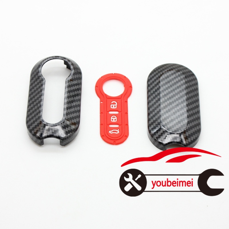 1pc Casing Kunci Remote Mobil 3 Tombol Bahan Karbon Untuk Fiat 500 500C 500L 500X Brava Ducato Fiorino Panda Stilo