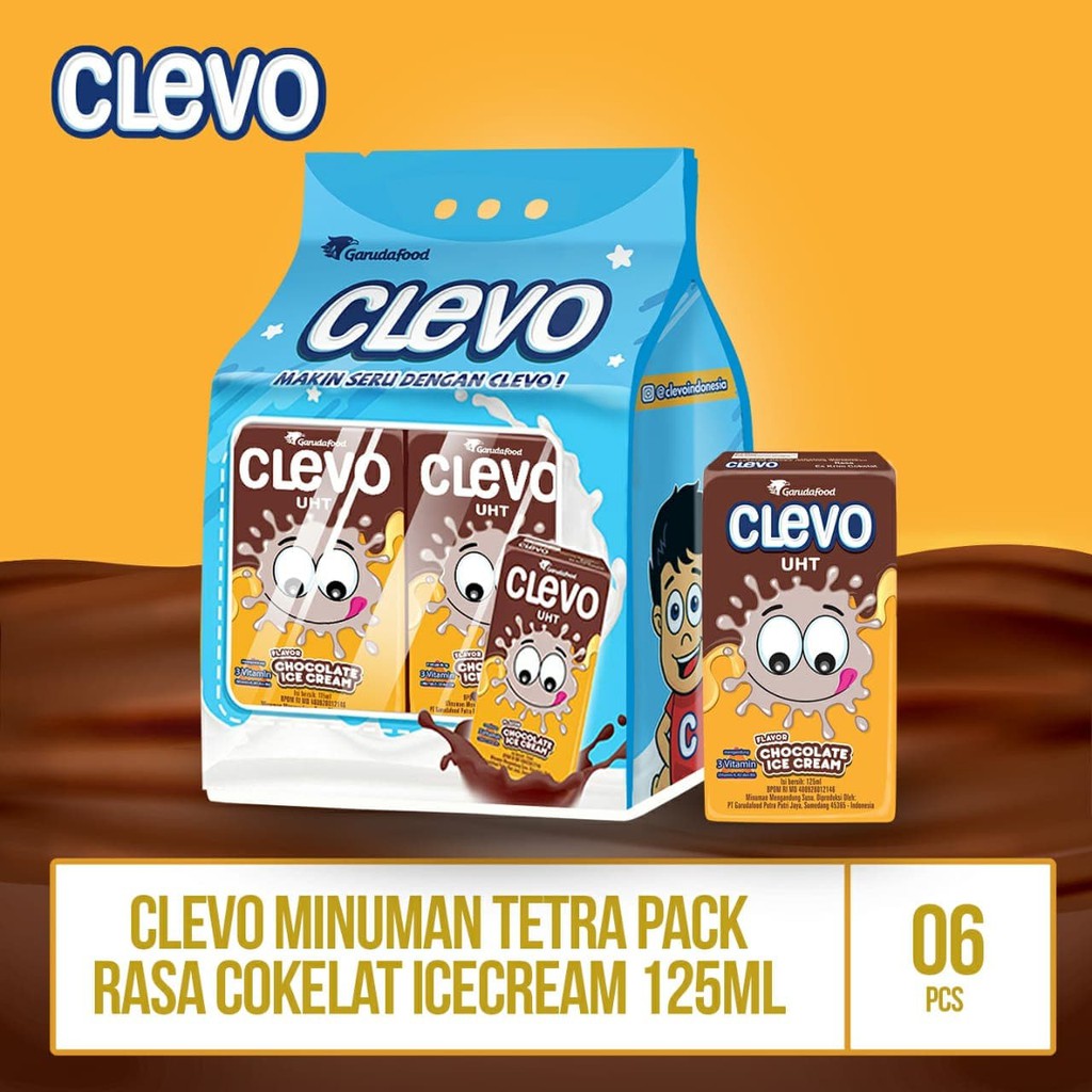 

PROMO CLEVO UHT RS ICE CREAM CKLT - 125ML / 6 PCS BY GARUDAFOOD TERMURAH
