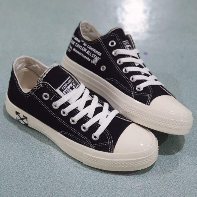 OBRAL SEPATU SNEAKERS 70S X OFF WHITE GLOSSY HIGH BLACK WHITE 38-43-FULL BLACK PENDEK