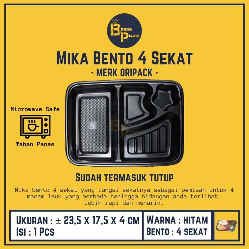Mika Bento sekat 4 Tahan Panas merk ORIPACK atau CKP / Tray Bento / Kotak Makan / Mika Bento 1 set (