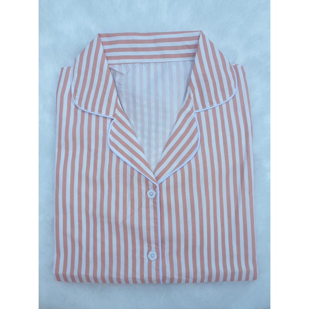 BJ-Piyama CP Wanita Dewasa Salur - Baju Tidur Lengan Pendek-Salur Salem