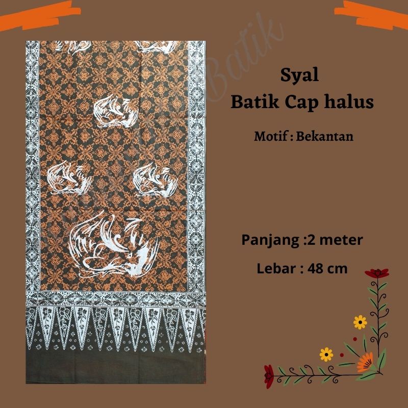 Syal Batik Cap Halus Warna Hijau Lumut Coklat