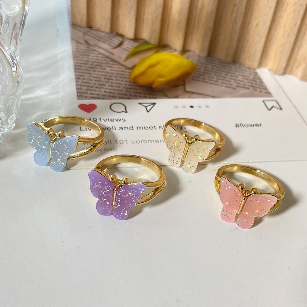 4 Pcs/set Shining Butterfly Rings Set Simple Design Gold Ring for Women Jewelry Accessories