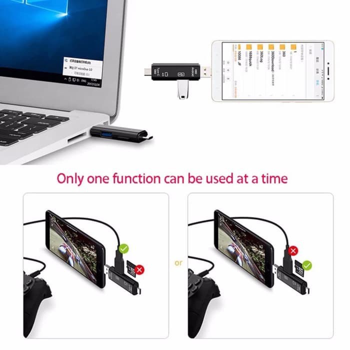 D-188 OTG MICRO USB OTG TYPE C + USB Hub 3.0 Micro sd Card Reader 5IN1 - Putih