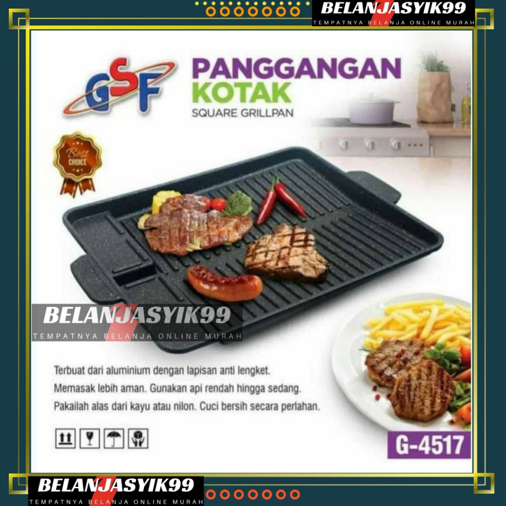 BBQ KOREAN YAKINIKU MULTI SQUARE GRILL PAN OIL FREE / ALAT PANGGANG BBQ SERBAGUNA / SQUARE GRILL PAN GSF G-4517 / GSF G-4517