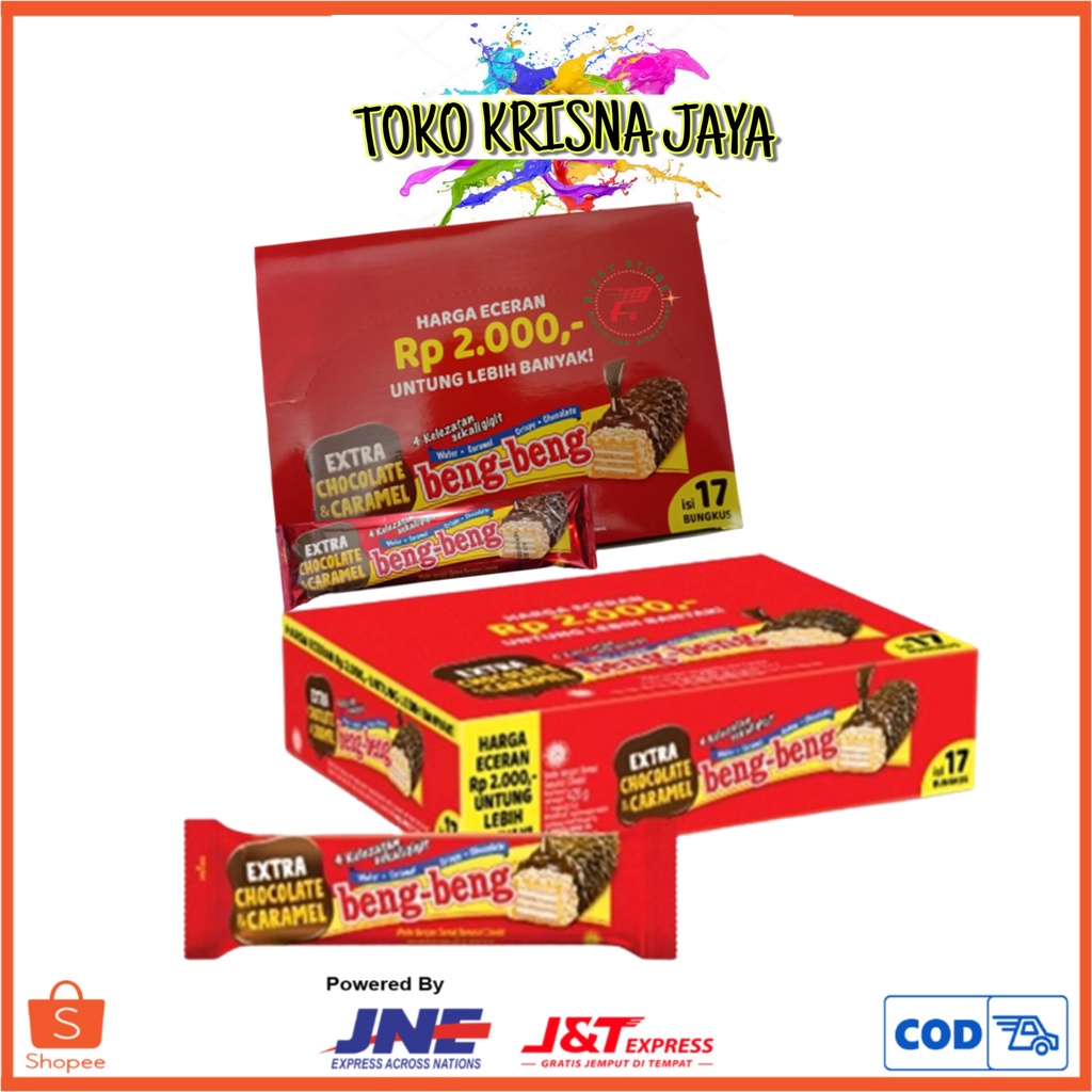 

BENG BENG REGULER WAFER CARAMEL CRISPY CHOCOLATE NETTO 1 BOX ISI 17 BUNGKUS X 25 GR