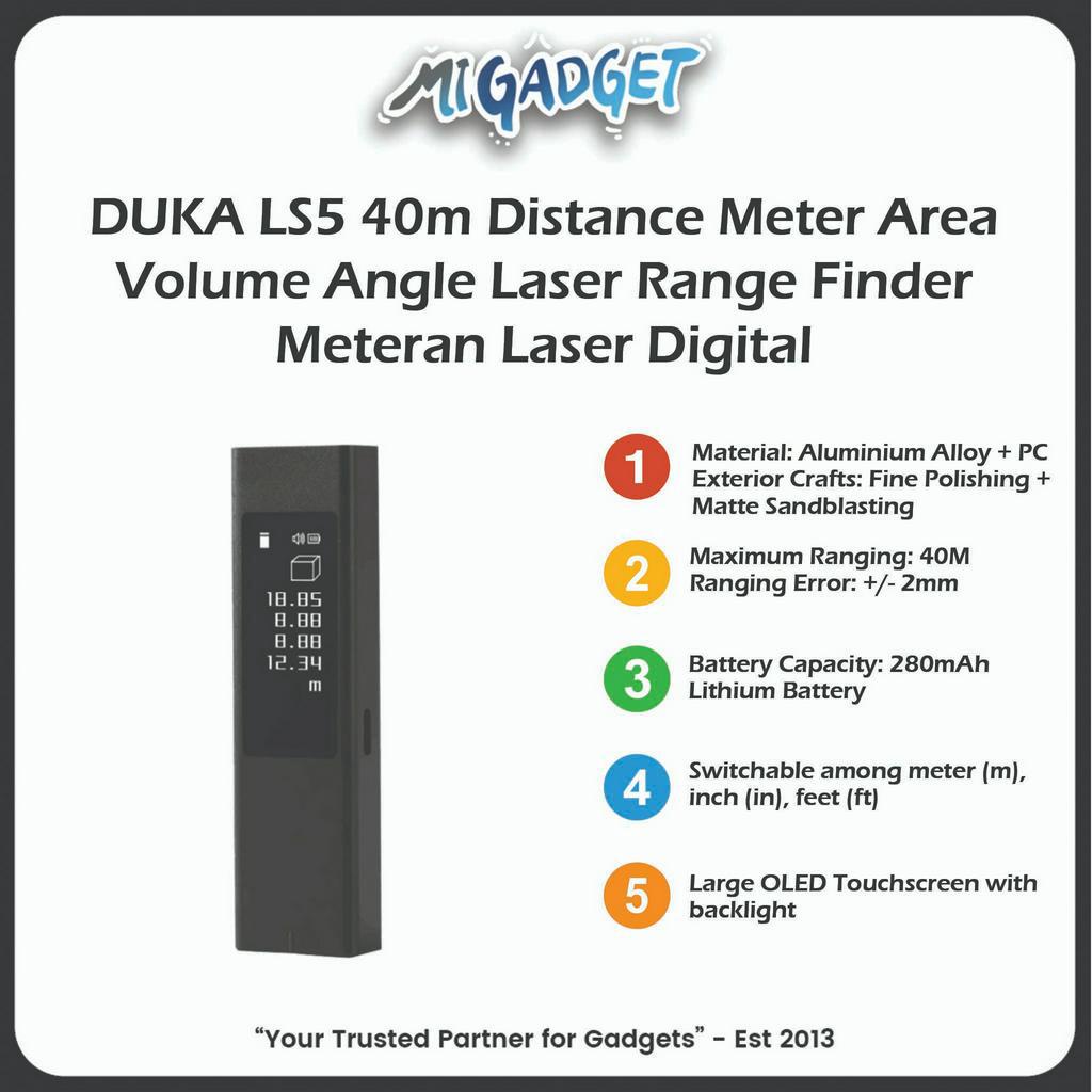 DUKA LS5 LS 5 40m Distance Meter Area Volume Angle Laser Range Finder Meteran Laser Digital