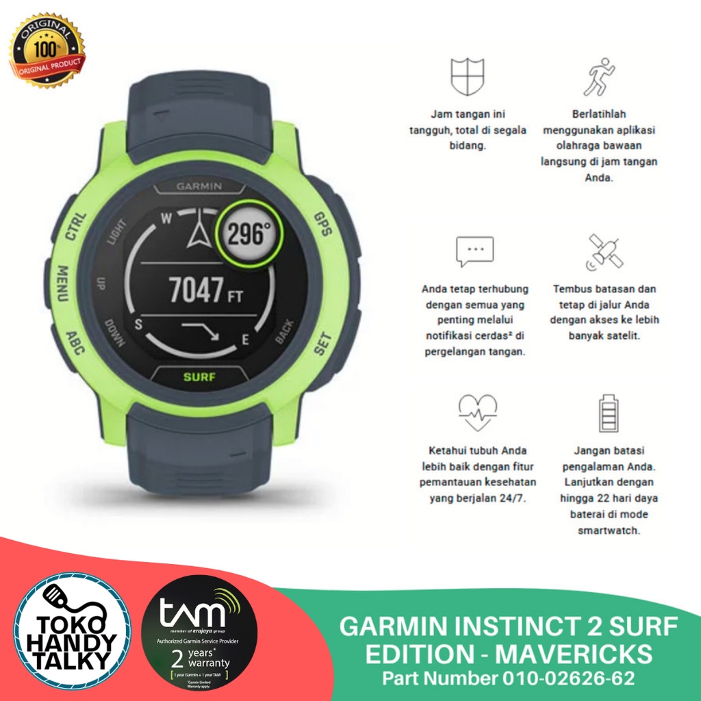 GARMIN SMARTWATCH INSTINCT 2 SURF EDITION - MAVERICKS ORI GARANSI TAM