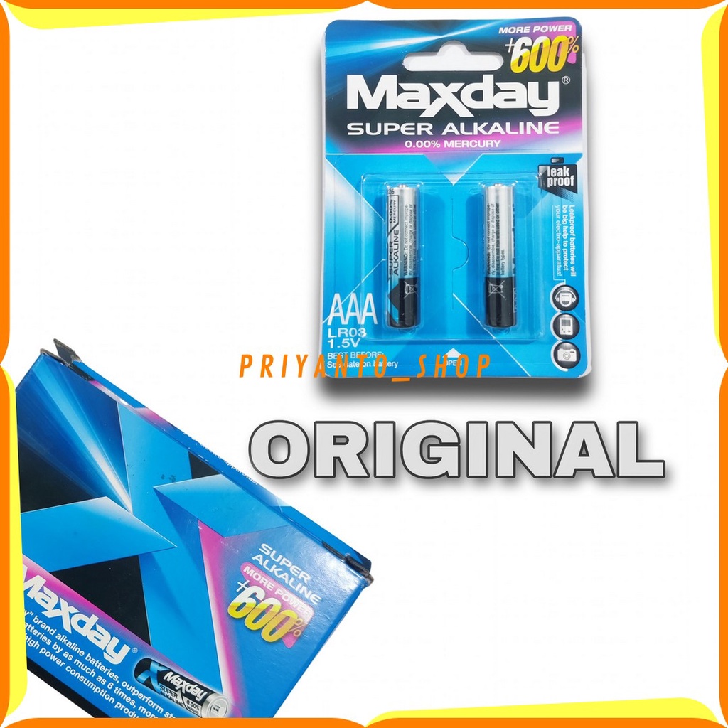 BATTERY BATERAI MAXDAY SUPER ALKALINE A3 AAA LR03 ASLI 2PCS ORIGINAL