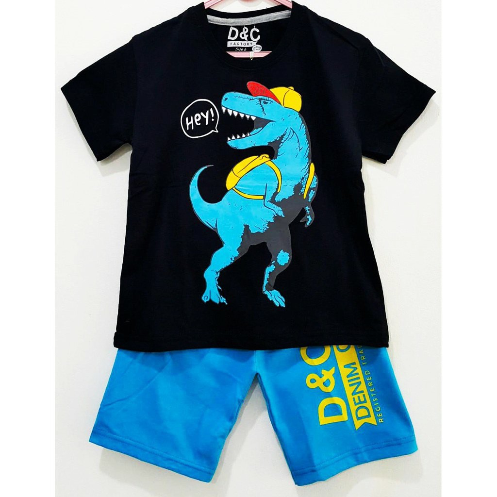 Setelan kaos  anak  Laki  laki  umur  1 10  tahun  motif Dino 