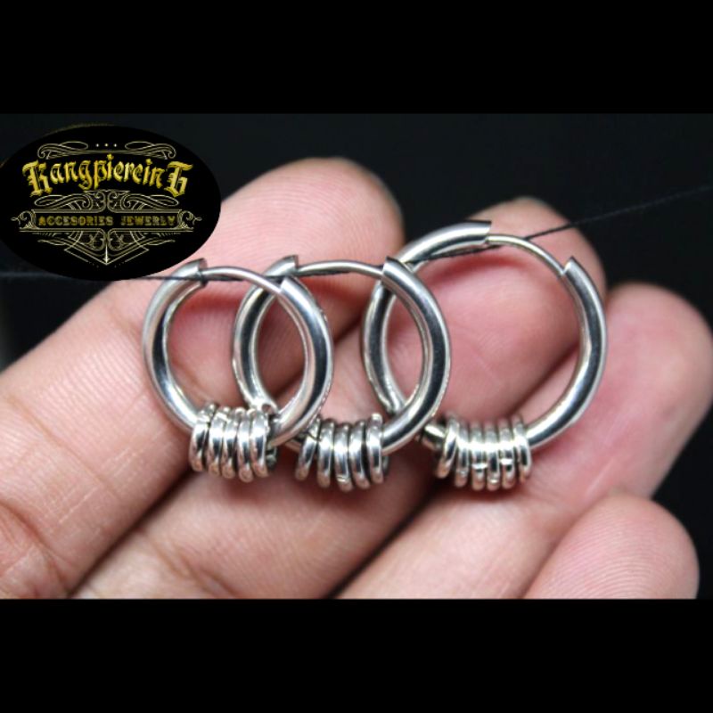 ANTING EARING HOOPS + RING black and siver