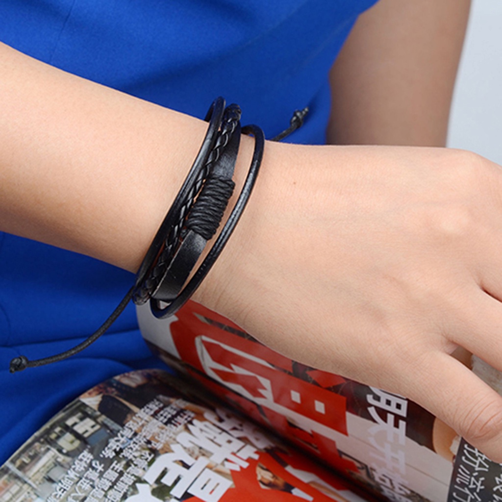 Hu Hu Hu Hu Hu Alat Bantu Pasang Kacamata♡ Gelang Bangle 4 Lapis Handmade Bahan Kulit Imitasi Untuk Unisex