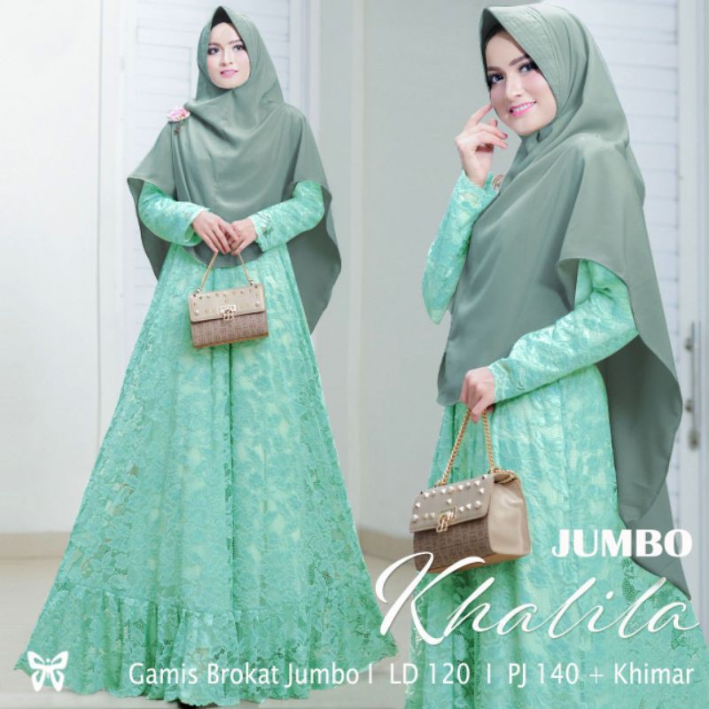 ELDE 5 - Syari Khalila JUMBO XXXL gamis brukat lapis furing busui Ld 120 Pjg 140 + khimar