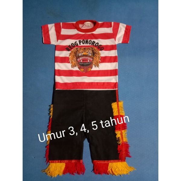 PAKET baju reog, celana 3,4 &amp; 5 tahun, kepang 60 cm, cambuk, kuda lumping,  baju reog