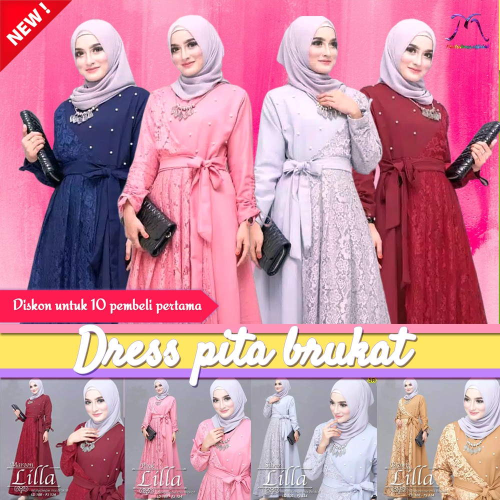 Dress hijab kondangan fashion muslim wanita baju muslimah dres putih remaja