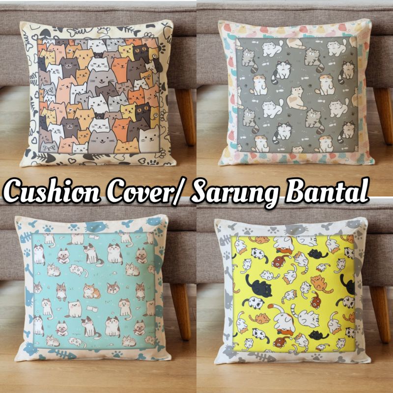 SARUNG BANTAL SOFA PRINT MOTIF KUCING CAT KITTEN 40X40 CM