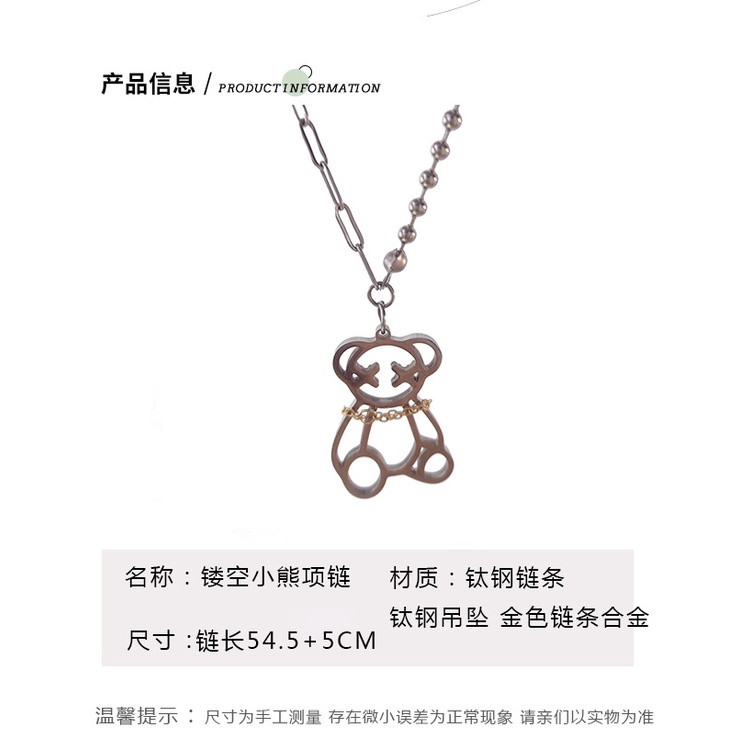 Jepang dan Korea gaya pribadi hip hop hollow beruang liontin kalung wanita trendi niche desain titan