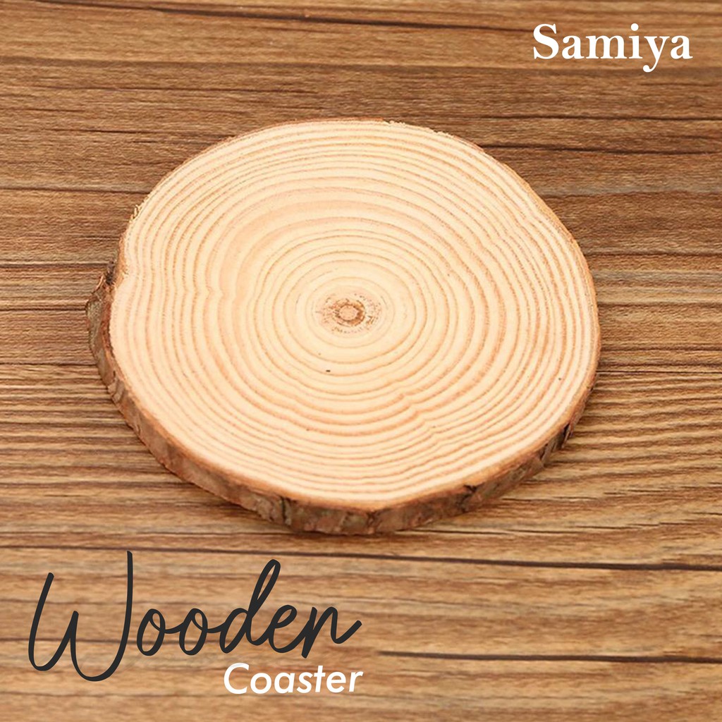 wooden slice coaster / tatakan alas kayu gelas cangkir mangkuk piring / coasters potongan kayu alami