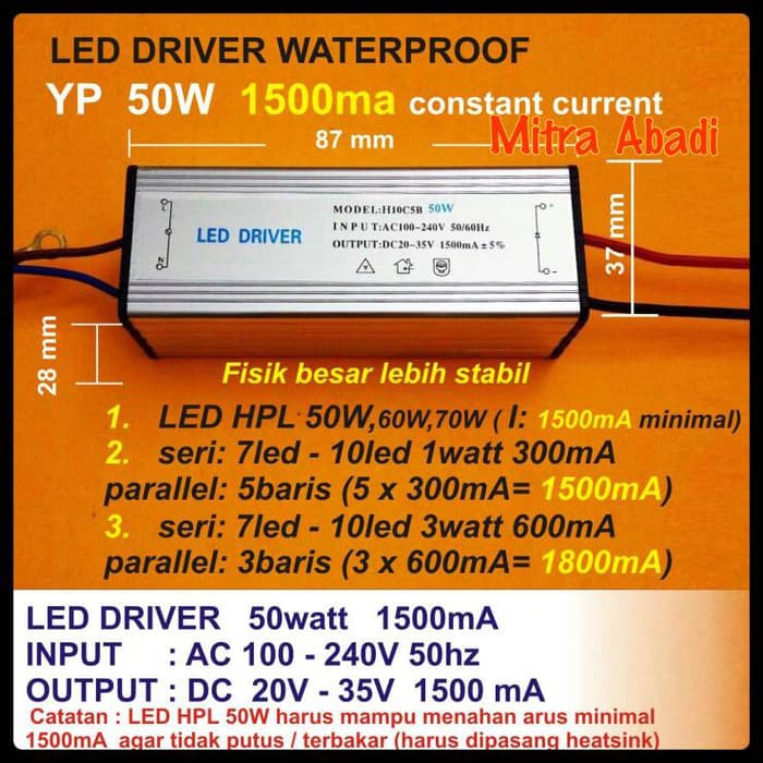 LED DRIVER 50 WATT 1500 MA CASING BESI WATERPROOFELKT_869